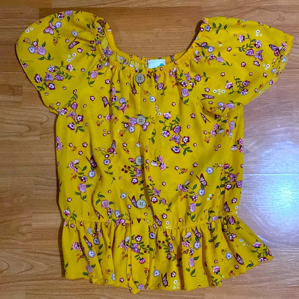 Girls Lily Bleu Short Sleeved Flower Blouse